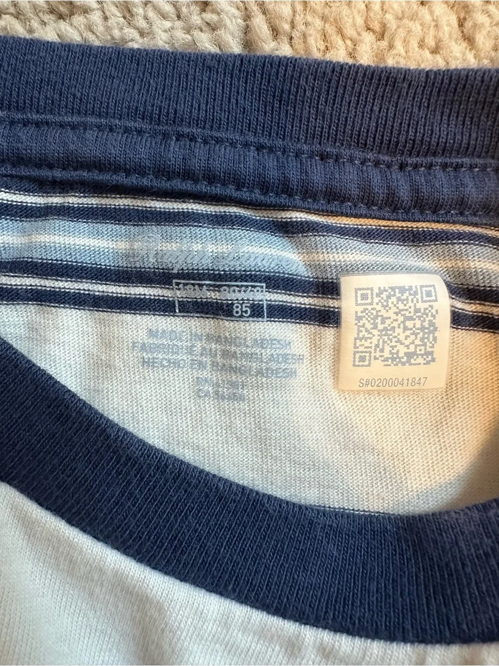 Worn once - 18M Ralph Lauren Navy & White Stripes Crewneck Tee